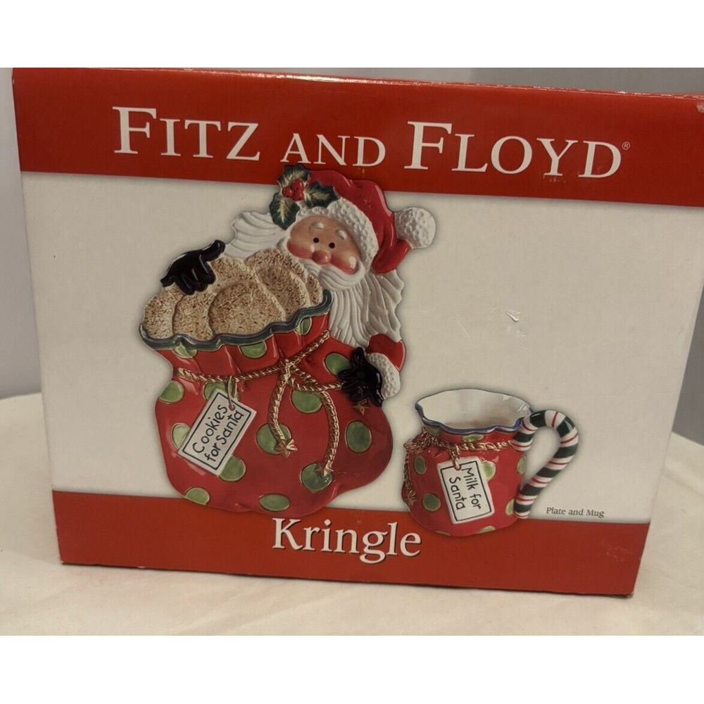 fitz and floyd Kringle Milk And Cookies For Santa Christmas Platter And Mug